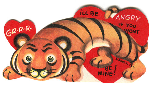 vintage valentine: tiger and  hearts