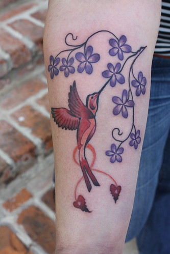 art nouveau hummingbird tattoo by Hubba Hubba Tattoo