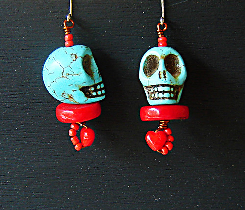 Funky Skull and Heart Earrings
