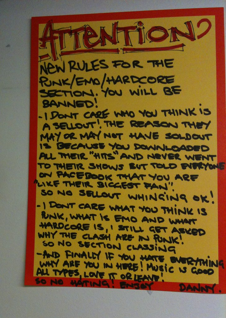 New Rules for the Punk/Emo/Hardcore Section