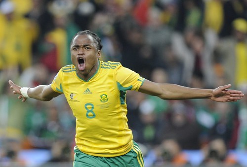 South Africa's midfielder Siphiwe Tshabalala celebrates after scoring the opening goal of their Group A first round 2010 World Cup football match on June 11, 2010 at Soccer City stadium in Soweto
