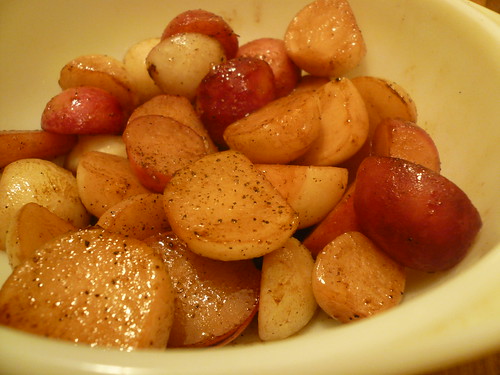 Butter-braised turnips and radishes