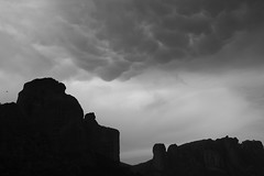 mammatus clouds over Meteora rocks