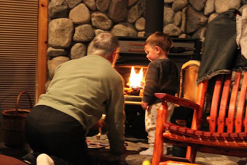 dad and luke starting a fire
