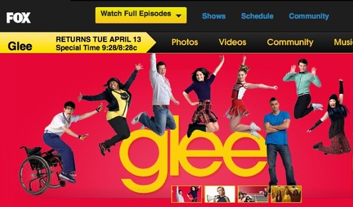 Glee website header with same images, slightly rearranged