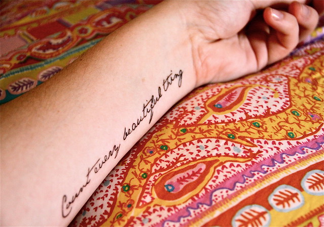 Lyrics Tattoo. "Count every beautiful thing" from the Neutral Milk Hotel 