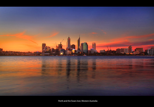 Perth and the Swan river, Western Australia,Panarama of Perth city skyline at dusk. by Ianmoran1970