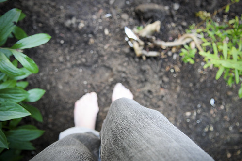 gardening barefoot.