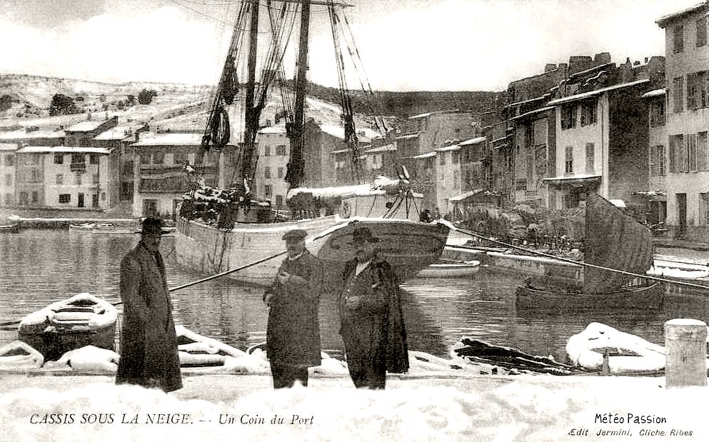 port de Cassis sous la neige en janvier 1914