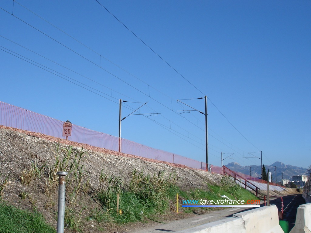 Vue de la ligne ferroviaire pendant les travaux d'extension de capacité de la voie ferrée