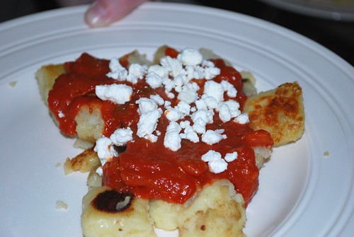 gnocchi with red pepper sauce