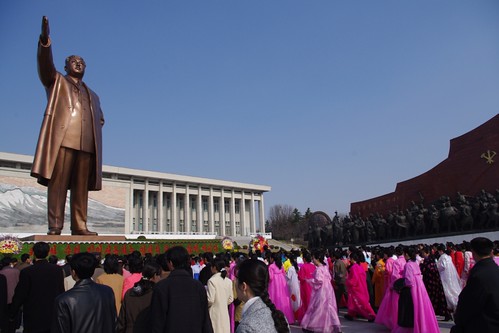 People laying flowers for Kim Il Sung's birthday