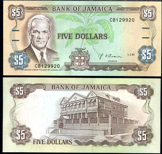 Jamajka - JAMAICA 5 DOLLARS 1.7.1991 P70