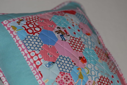 Close-up of quilting and hexies
