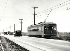 Historic Photo!. Chicago & Joliet Electric Railway car # 242 heading southbound on Archer near Roberts Road. Justice Illinois. Early 1930's.