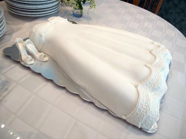 wedding dress cake and shoes for bridal shower