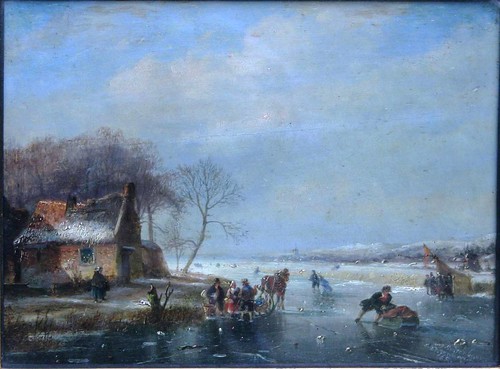 A study of a Dutch winter landscape with ice covered lake by Nicholas Johannes Roosenboom
