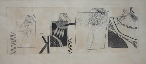 An etching of Hockney's Three Kings and a Queen, signed and dated 1961