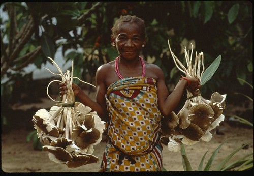 Mbuti woman with musrhooms