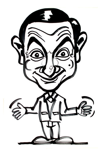 Mr Bean caricature in black marker quick sketch