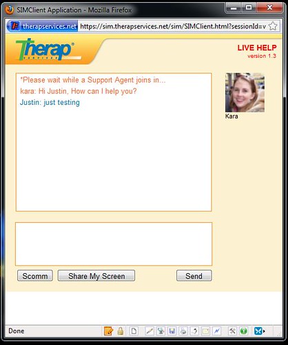 Screenshot of LiveHelp session