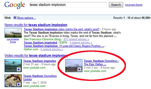 Texas Stadium Implosion in Google SERPs