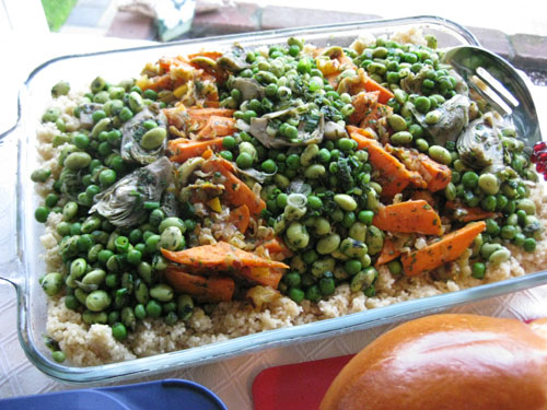 Couscous with Spring Vegetables and Sweet Potato Salad