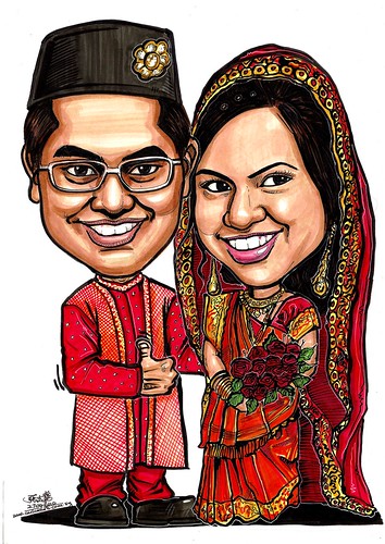 Indian wedding couple caricatures A3