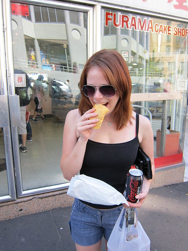 Denea eating a mango pancake