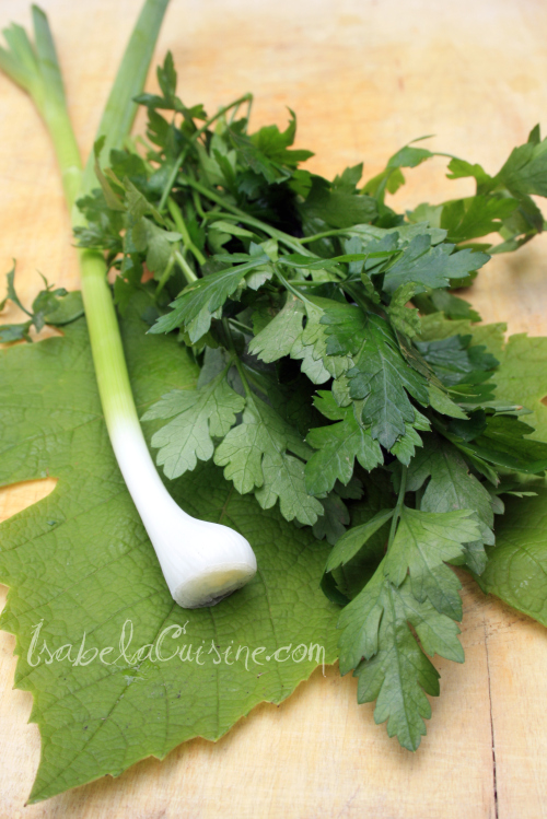 Greens ~ parsley, garlic and vine leaf