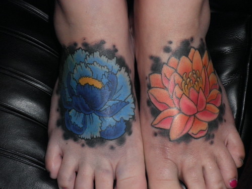 Peony Tattoo, Flower Tattoo, Lotus Tattoo, foot tattoo, by luckybambooflickr
