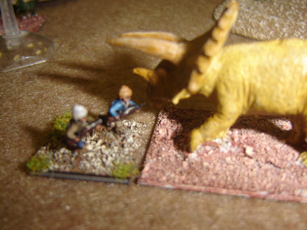Adventurer gored by Triceratops