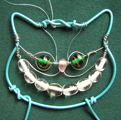 Turquoise Cheshire Cat - an ornament in beads and wire