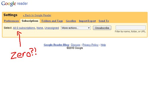 Google Reader... deleted my subscriptions!