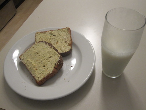 tofu spread on toast, milk