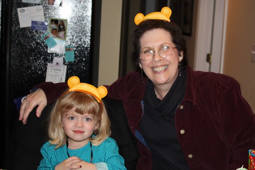 Catie & Mimi in Winnie the Pooh birthday hats