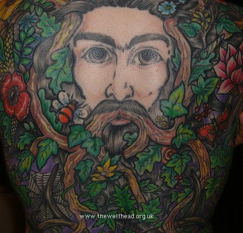 "Greenman" tattoo - showing the upper half of the design: the Greenman 