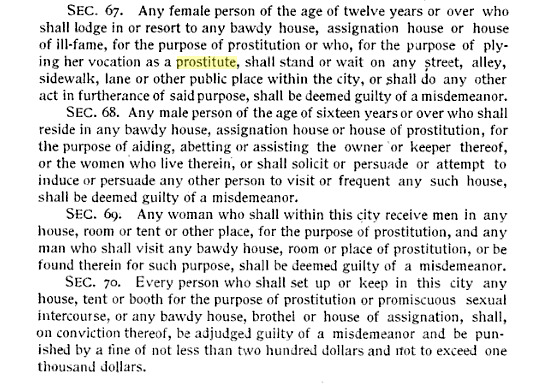 Section of Joplin's 1893 ordinance against prostitution