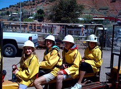 The kids and I going into a copper mine