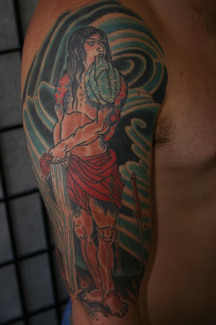 Jason Schroder, tattoo, Samurai tattoo, arm tattoo, Japanese style tattoo