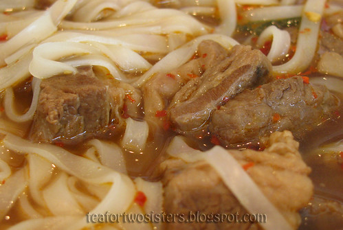 Spicy beef noodle soup closeup