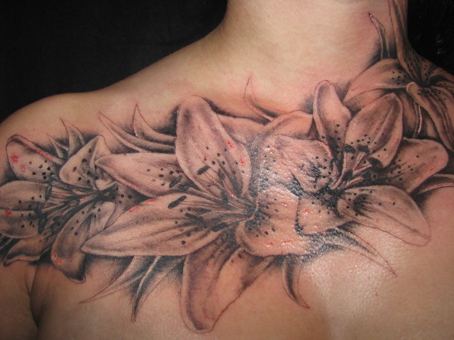 hot lillies tattoo on chest