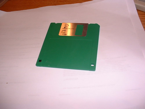 A green floppy disk