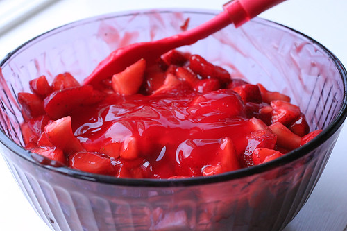 Strawberries, sliced and mixed with glaze