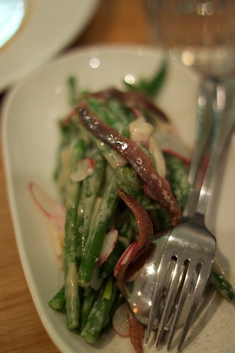 green bean salad with Ortiz anchovies and mustard dressing