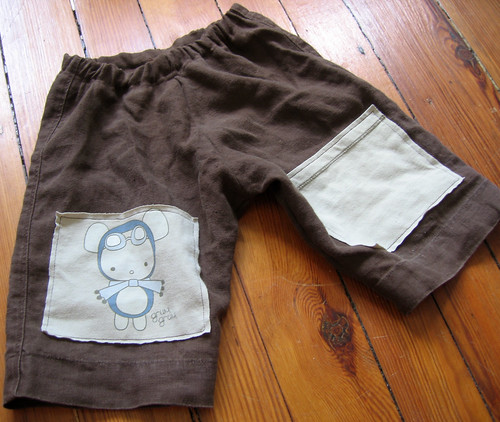 brown linen pants with mouse knee pads