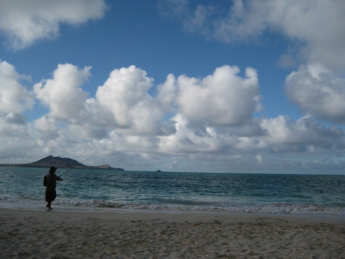 Man fishing at Lanikai Beach
