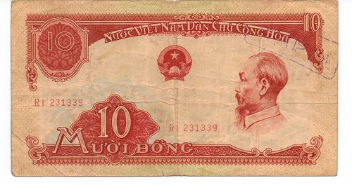 1958 Vietnam 10 Dong banknote with overstamp