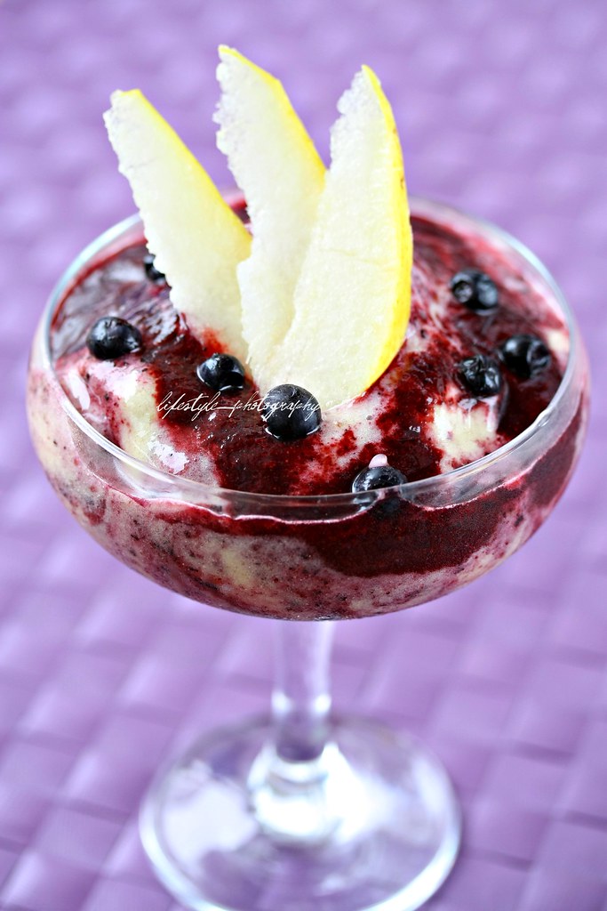 Raw blueberry and pear ice cream