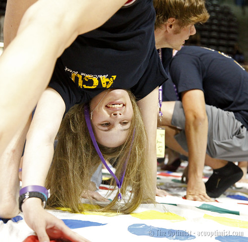 Incoming freshmen participated in a Texassized game of Twister on Tuesday 